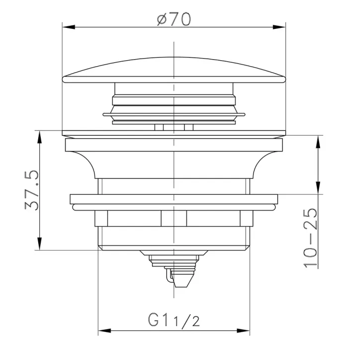 Донний клапан ITAL HF1056, автомат, Ø70мм, 1 1/2", латунь, хром