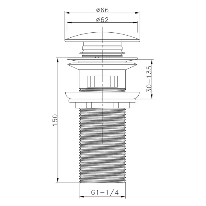 Донний клапан ITAL HF1003-Y150, автомат, з переливом, Ø62мм, 1 1/4", латунь, хром