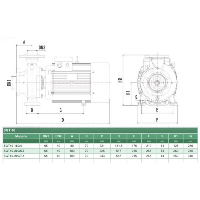 SGT40-200/5.5 SHIMGE відцентр. фланц. (5.5 кВт, Hmax=42.0м, Qmax=650л/хв){1}