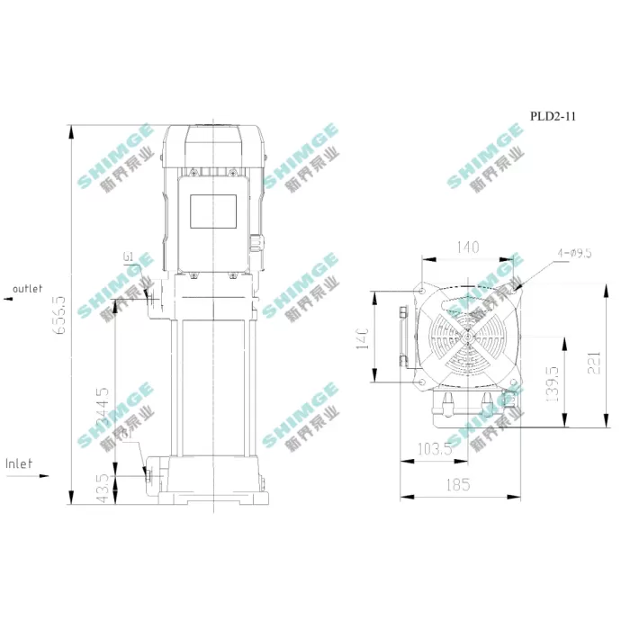 PLD2-11 SHIMGE 220В ц/біжний багатоступ. вертик. (1,8 кВт, Нmax=130(102)м, Qmax=67(34)л/хв {1}